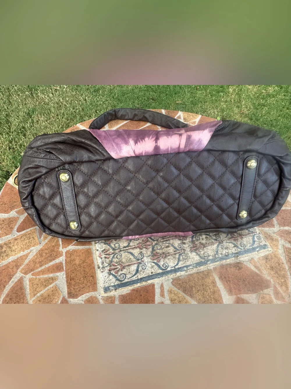 Vintage SHARIF New York Purple Tie-Dye Leather Hobo Bag with Heart Charm